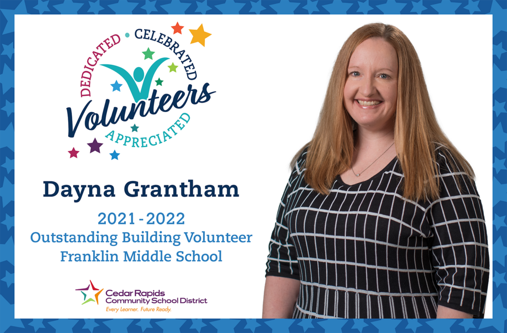 Dayna Grantham outstanding building volunteer at Franklin Middle School.