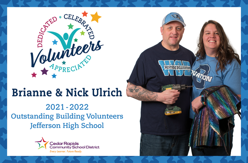 Nick and Brianne Ulrich outstanding building volunteer at Jefferson HIgh School.