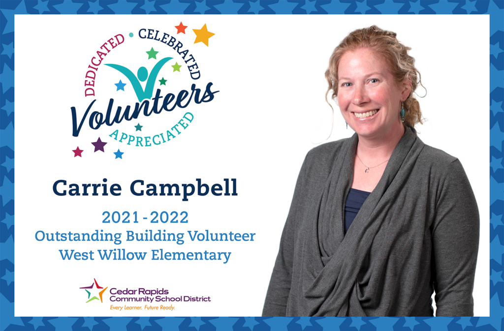 Carrie Campbell outstanding building volunteer at West Willow Elementary