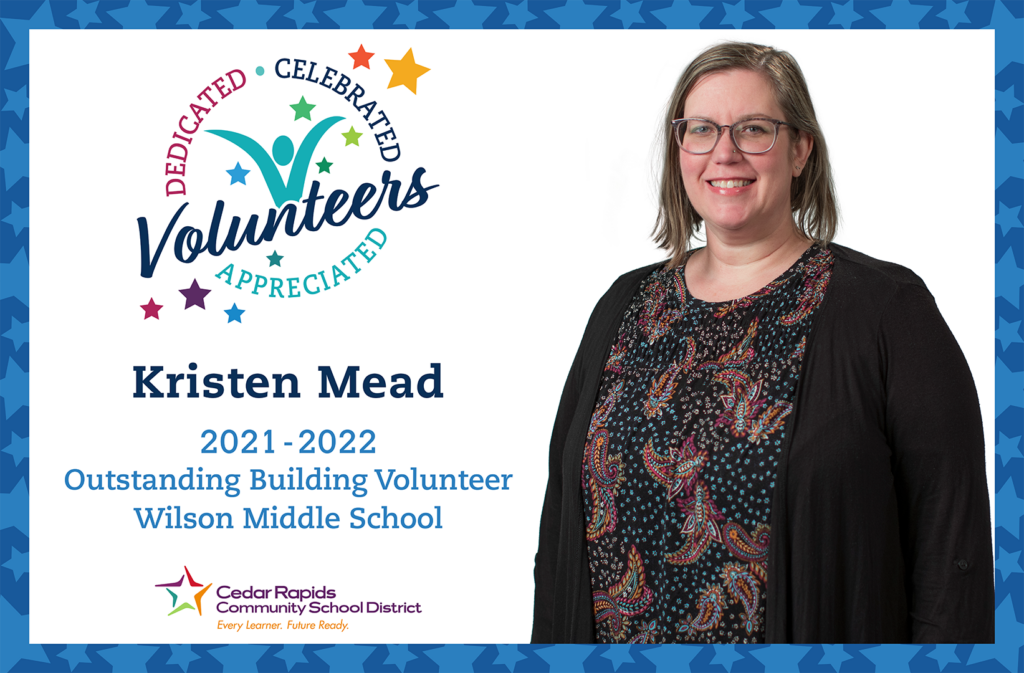 Kristen Mead outstanding building volunteer at Wilson Middle School.