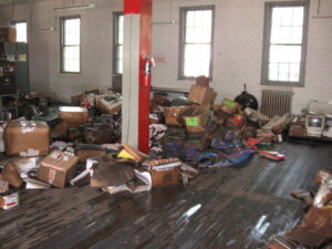 Nutrition Purchasing Warehouse flood picture from 2008. Waterlogged boxes