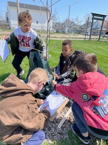 students practicing math outside