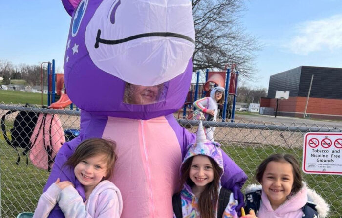 Harrison unicorn with kids on the playground from 2024 25