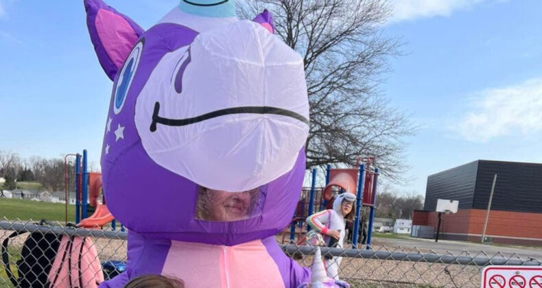 Harrison unicorn with kids on the playground from 2024 25