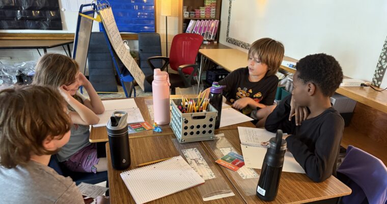 photo of students working together to determine what a math classroom looks like