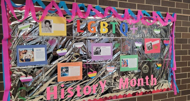 Bulletin board for LGBTQ+ history month.