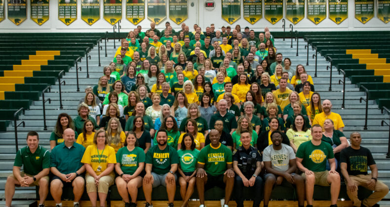 Back to School-The Kennedy Staff pose for the 2023-24 picture.