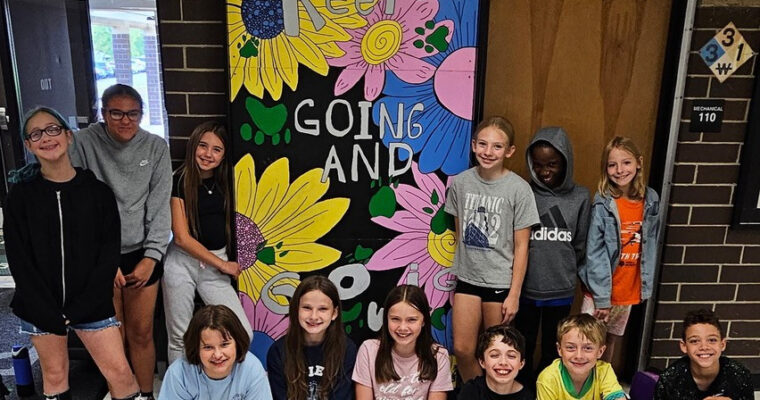 5th grade students that helped paint the mural last spring as 4th graders