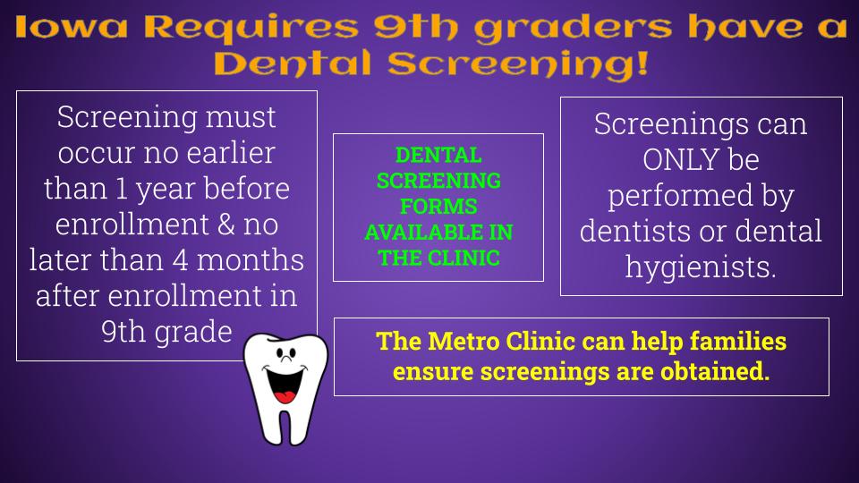 Dental Screening Requirements for 9th Graders