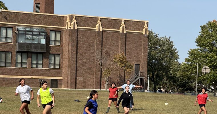 Girls soccer team practicing